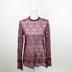 Theory Scalloped Chantilly Lace Long Sleeve Top